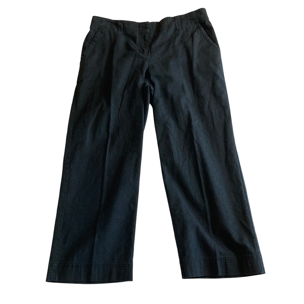Vineyard Vines Crop Pants Women‎ 10 Navy Blue Linen Blend Wide Leg